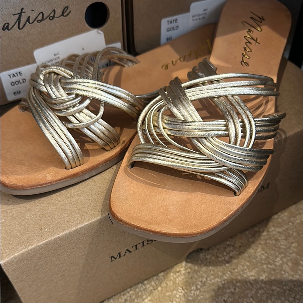 Matisse Tate Gold Sandals with Metallic Straps